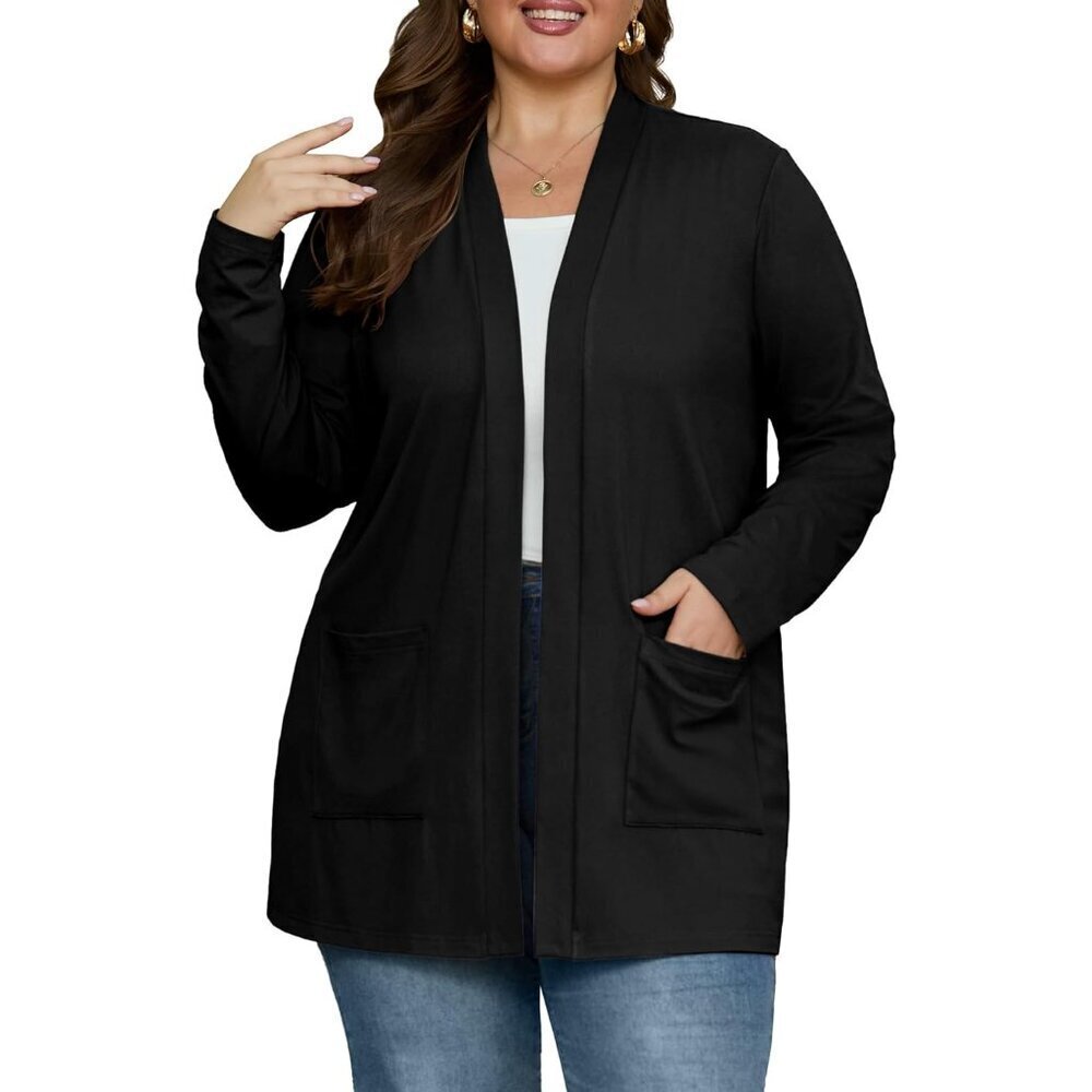 Plus Size Cardigan Women Lightweight Pockets Open Front Long Sleeve Casual